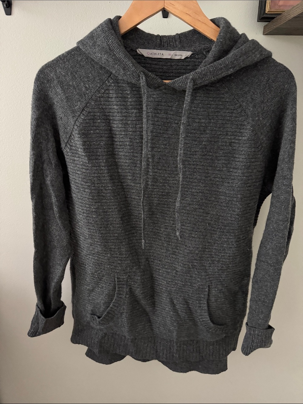 Athleta Dark Charcoal Ribbed Knit Cashmere Hoodie size xs